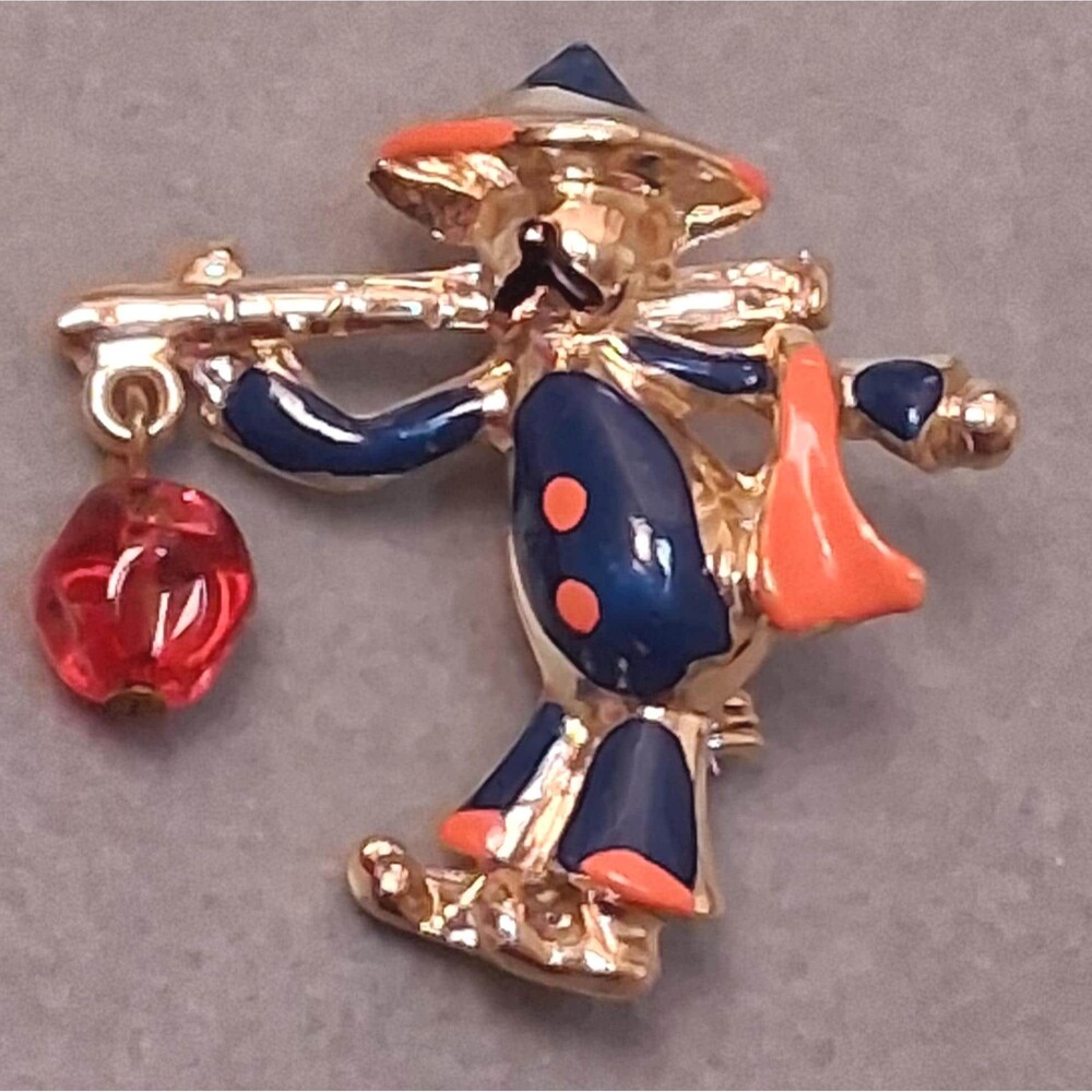 Vintage Asian Man Brooch Carrying Glass Lantern